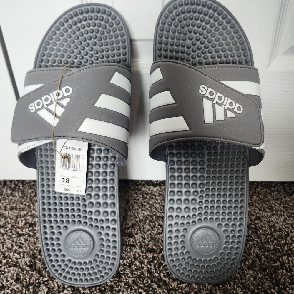 Adidas Adissage Slides Sandal Grey/White/Grey Mens Size 18 Adjustable Cushioned